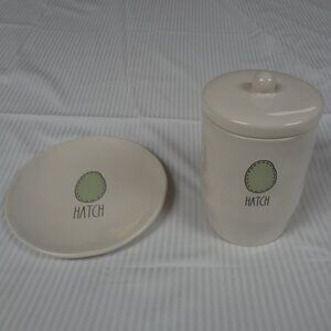 Rae Dunn “Hatch” green egg canister & plate 181 by magenta artisan collection
